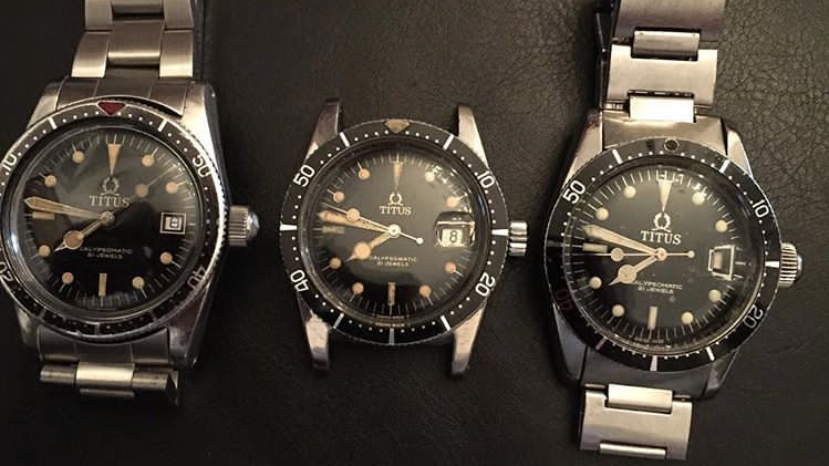 TITUS Calypsomatic, réf. 5913 II, 7085 et 3552 (de g. à d.).